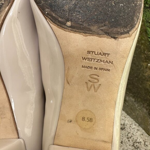 Stuart Weitzman Women's Cream Double Mary Jane Patent Leather Shoes Size 8.5 - Picture 10 of 14